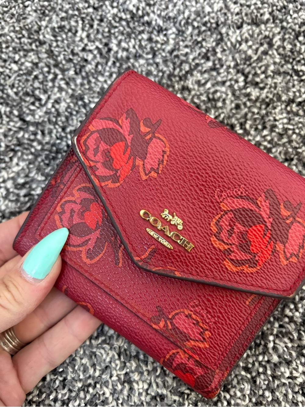 COACH Red Floral Compact Envelope Wallet - Picture 6 of 13